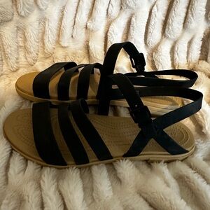 Size 11,  Croc black strappy sandals. Never worn.